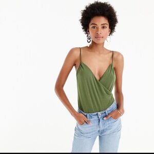 J. Crew NWT Drapey Wrap Front Cami Bodysuit Womens Large Green Minimalist Casual